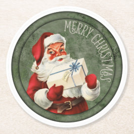 Posavasos Redondo De Papel Merry Christmas Santa Round Paper Coaster