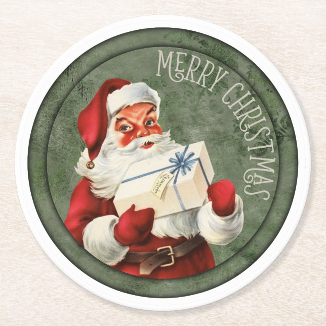 Posavasos Redondo De Papel Merry Christmas Santa Round Paper Coaster (Anverso)