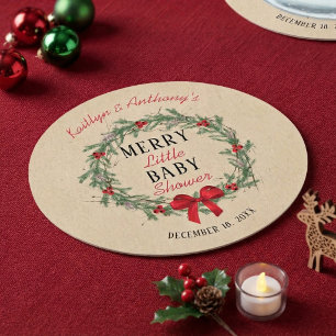 Posavasos Redondo De Papel Merry Little Christmas Baby Shower