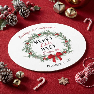 Posavasos Redondo De Papel Merry Little Christmas Baby Shower