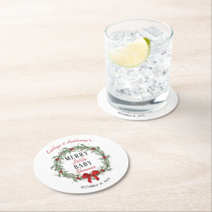 Posavasos Redondo De Papel Merry Little Navidades Baby Shower