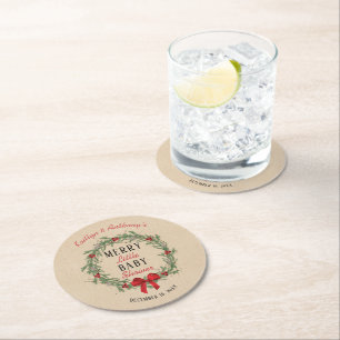 Posavasos Redondo De Papel Merry Little Navidades Baby Shower