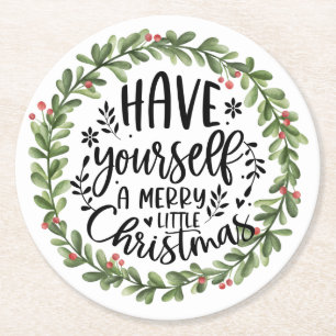 Posavasos Redondo De Papel Merry Little Navidades Watercolor Wreath