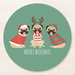 Posavasos Redondo De Papel Merry Woofmas Pug Dogs