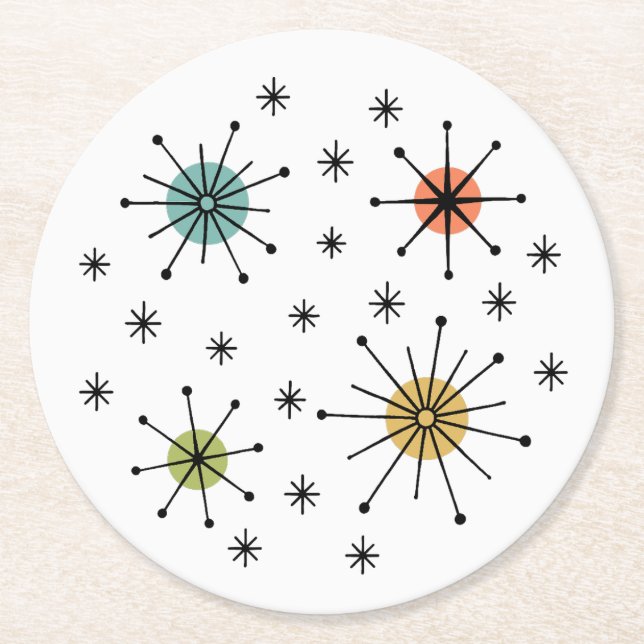 Posavasos Redondo De Papel Mid Century Modern Atomic Starburst Pattern (Anverso)