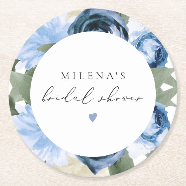 Posavasos Redondo De Papel MILENA Algo Floral Azul Ducha De Novias (Anverso)
