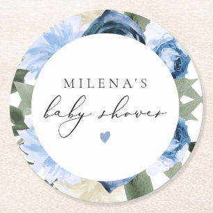 Posavasos Redondo De Papel MILENA Dusty Blue Floral Boy Baby Shower