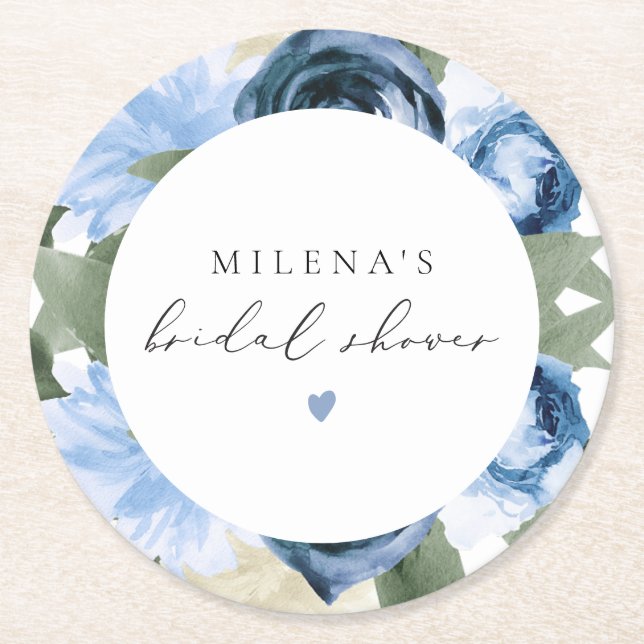Posavasos Redondo De Papel MILENA Something Blue Floral Baño Nupcial (Anverso)