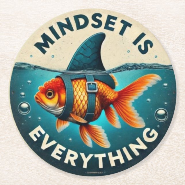 Posavasos Redondo De Papel Mindset Is Everything Goldfish Motivational Quote (Anverso)