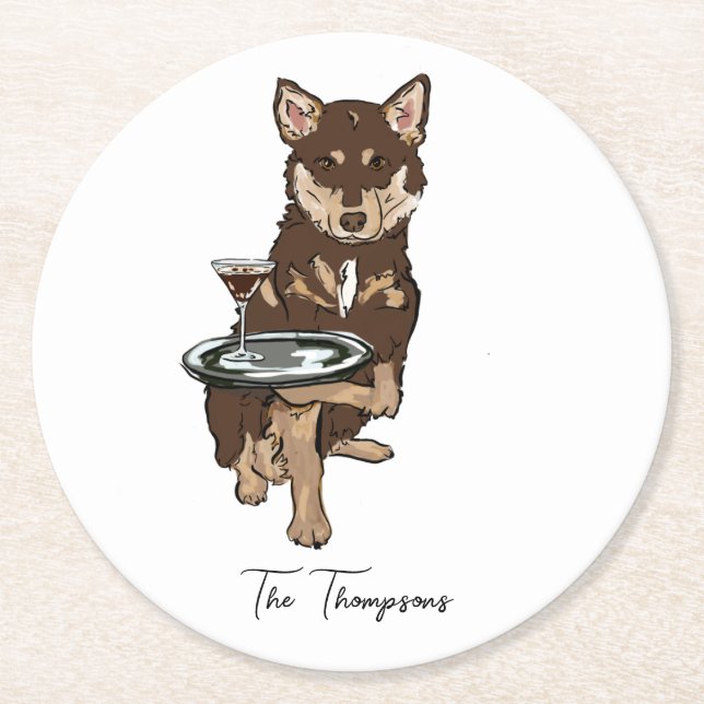Posavasos Redondo De Papel Mini Husky Wedding  (Anverso)