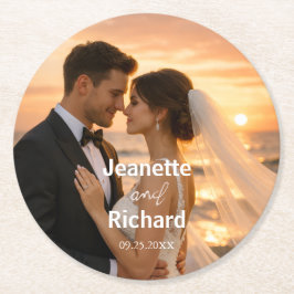 Posavasos Redondo De Papel Minimalist Sunset Beach Romantic Wedding Vows