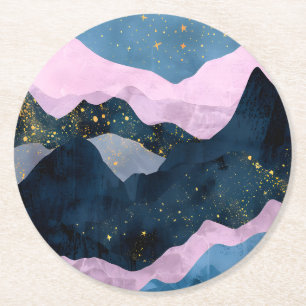 Posavasos Redondo De Papel Minimalista Luna Estrellas Montaña Valle Celestial