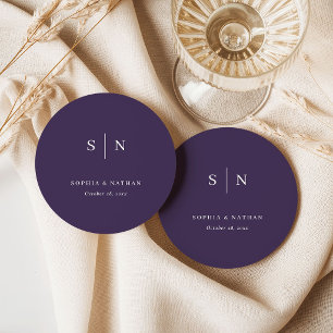 Posavasos Redondo De Papel Minimalista y Chic Morado Boda