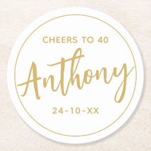 Posavasos Redondo De Papel MÍNIMO MODERNO bebidas de cumpleaños de oro antigu