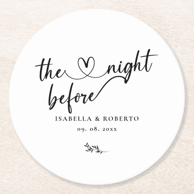 Posavasos Redondo De Papel Mínimo negro y blanco la noche anterior (Anverso)