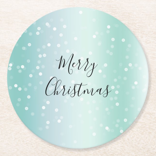 Posavasos Redondo De Papel Mint White Bokeh Dots Celebration (Anverso)