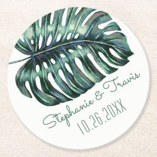 Posavasos Redondo De Papel Mod Tropical Palm Leaf Monstera Greeneration