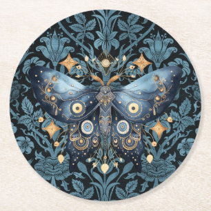 Posavasos Redondo De Papel Moda acuática mística azul y noche de oro