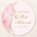 Posavasos Redondo De Papel Moda Agate de Oro Rosado Bat Mitzvah Fiesta Person<br><div class="desc">La agata color rosa y oro de la moda decora el lado de esta hermosa y pequeña montaña fiesta Bat Mitzvah. El nombre de su hija está escrito en un hermoso guión formal bajo la Estrella de David. Decoración femenina perfecta para una moda, elegante familia judía celebrando la llamada de...</div>