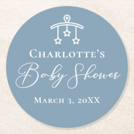 Posavasos Redondo De Papel Moda blanca azul turbia Baby Shower Minimalista