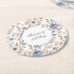 Posavasos Redondo De Papel Moda Boda floral azul romántico