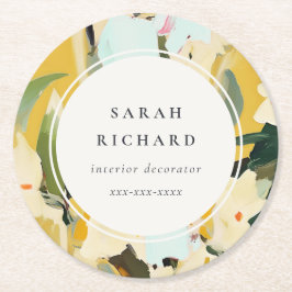 Posavasos Redondo De Papel Moda Boho Colorful Yellow Ochre Pintado Floral