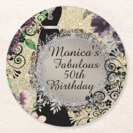 Posavasos Redondo De Papel Moda Elegante Fabuloso cumpleaños número 50