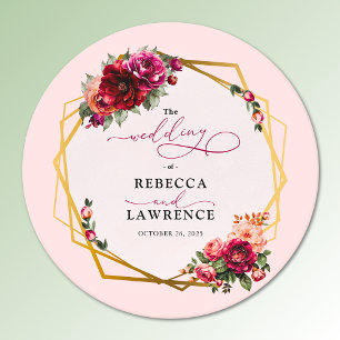 Posavasos Redondo De Papel Moda floral rosa rosado y boda de oro falso