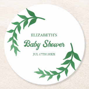 Posavasos Redondo De Papel Moda Greenery Baby Shower