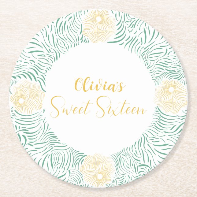 Posavasos Redondo De Papel Moda moderna Boho Floral Sweet 16 fiesta de cumple (Anverso)