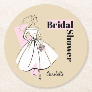 Posavasos Redondo De Papel Moda Novia Neutral Bridal Ducha redonda