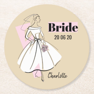 Posavasos Redondo De Papel Moda Novia Novia Neutral Novia Date Name round