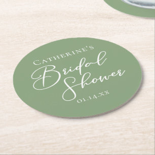 Posavasos Redondo De Papel Moda Sage Green Bridal Shower Personalizada