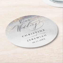 Posavasos Redondo De Papel Moda Silver Gold Sparkle Watercolor Boda de lujo