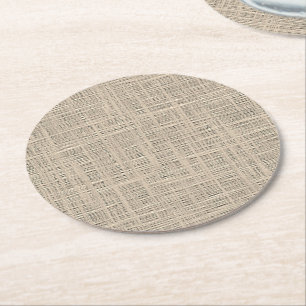 Posavasos Redondo De Papel Moda Taupe color Faux Jute Fabric Patrón