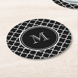 Posavasos Redondo De Papel Modelo blanco negro de Quatrefoil, su monograma