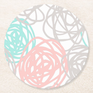 Posavasos Redondo De Papel Modelo gris y verde azulado rosado del Doodle