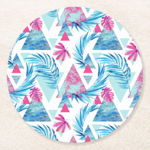 Posavasos Redondo De Papel Modelo tropical de la hoja de la acuarela