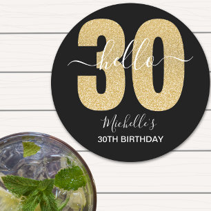 Posavasos Redondo De Papel Modern 30th birthday with Golden glitter