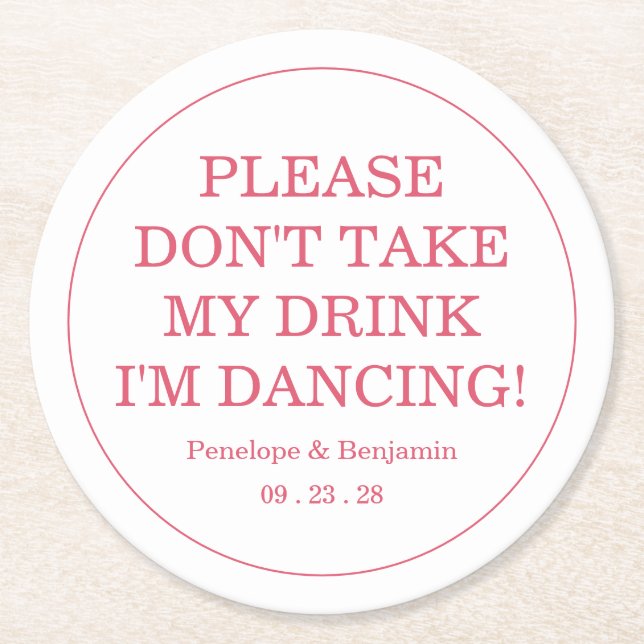 Posavasos Redondo De Papel Modern Bright Pink Drink Cover Wedding (Anverso)