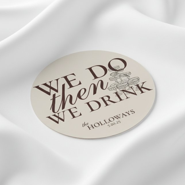 Posavasos Redondo De Papel Modern Brown Personalized Cocktail Hour Boda (These Modern Mousse Brown Wedding Coasters bring a refined, minimalist touch to your reception!)