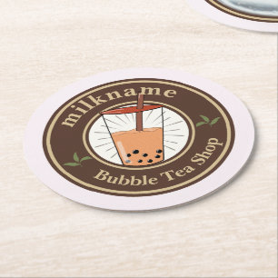 Posavasos Redondo De Papel Modern Bubble Tea milk shop Café Café personal nom