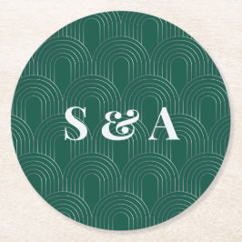 Posavasos Redondo De Papel Modern Emerald Green & Silver Arch