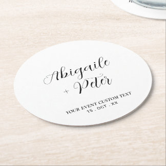 Posavasos Redondo De Papel Modern Lettering Couples Name Party Event