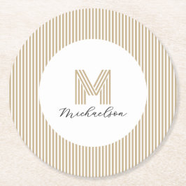 Posavasos Redondo De Papel Modern Minimal Gold Stripes Monogram