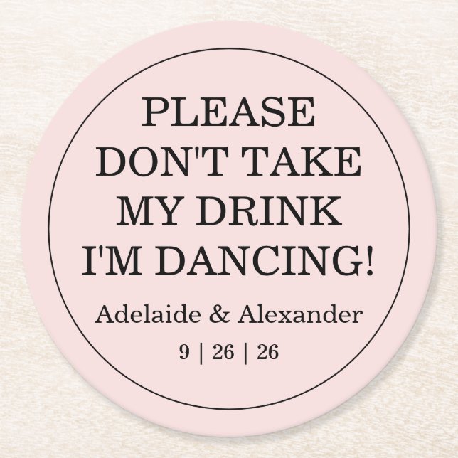 Posavasos Redondo De Papel Modern Pink Blush Drink Cover Wedding (Anverso)
