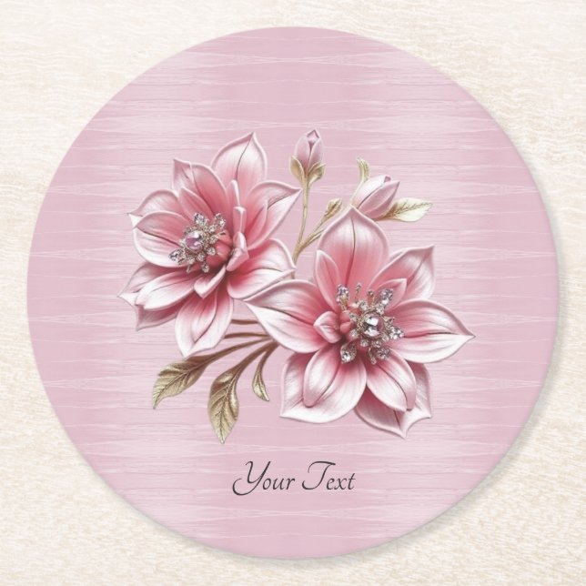 Posavasos Redondo De Papel Modern Pink Flowers Paper Coaster (Anverso)