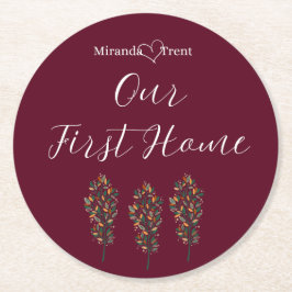 Posavasos Redondo De Papel Moderna Burgundy Primera Pascua Doméstica