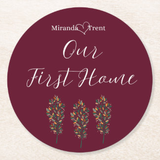 Posavasos Redondo De Papel Moderna Burgundy Primera Pascua Doméstica