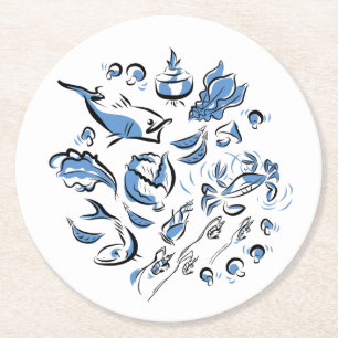 Posavasos Redondo De Papel Moderna cocina china, escayola de dibujos en tinta